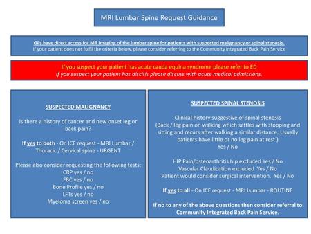 SUSPECTED SPINAL STENOSIS