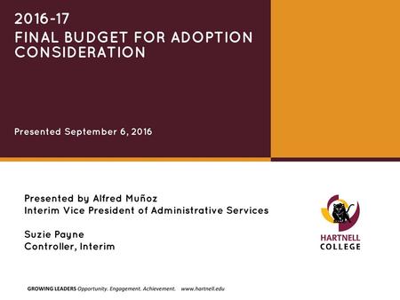 FINAL BUDGET FOR ADOPTION CONSIDERATION