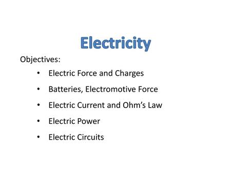 Electricity Objectives: Electric Force and Charges