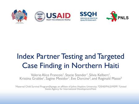 Index Partner Testing and Targeted Case Finding in Northern Haiti