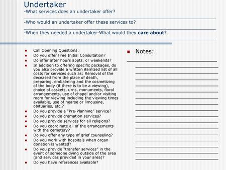 Undertaker -What services does an undertaker offer