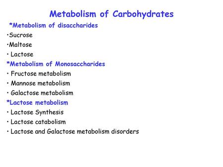 Metabolism of Carbohydrates