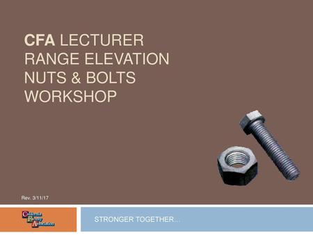 CFA LECTURER RANGE ELEVATION NUTS & BOLTS WORKSHOP