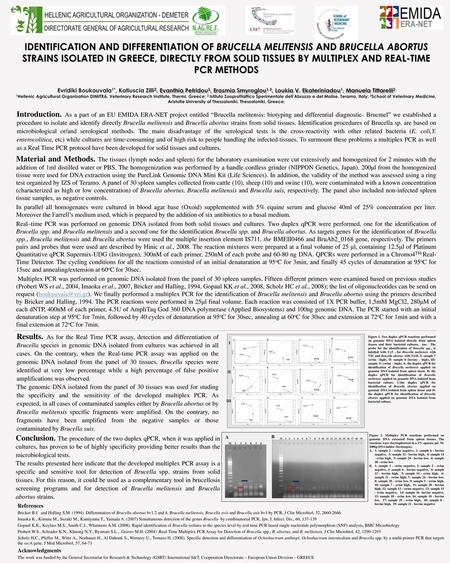 Identification and differentiation of Brucella melitensis and Brucella abortus strains isolated in Greece, directly from solid tissues by MULTIPLEX and.