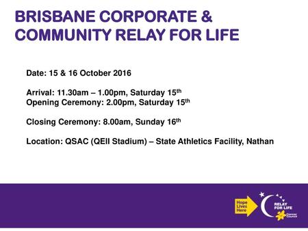 BRISBANE CORPORATE & COMMUNITY RELAY FOR LIFE