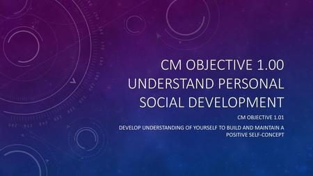 CM Objective 1.00 Understand Personal social development