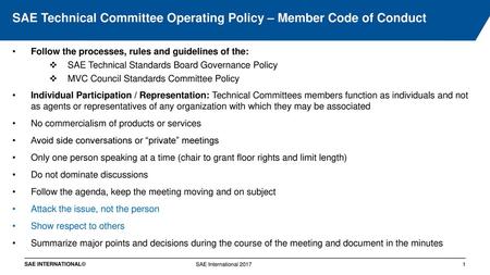 SAE Technical Committee Operating Policy – Member Code of Conduct