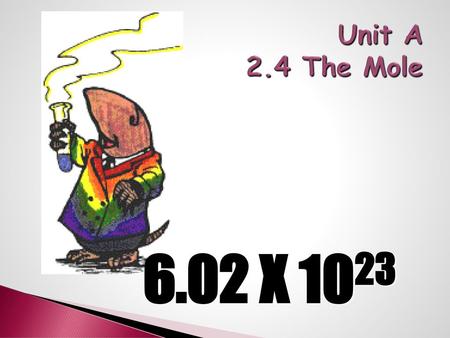 Unit A 2.4 The Mole To play the movies and simulations included, view the presentation in Slide Show Mode. 6.02 X 1023.