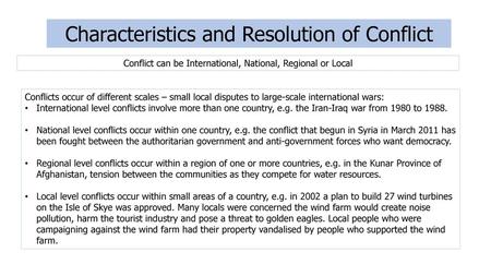 Characteristics and Resolution of Conflict