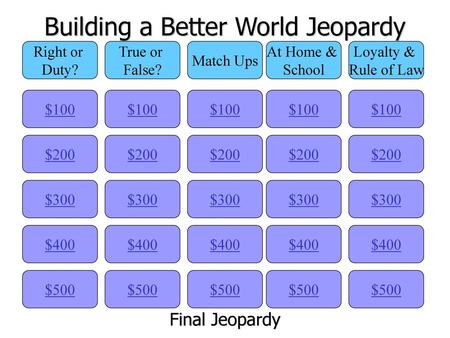 Building a Better World Jeopardy