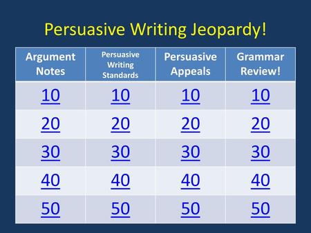 Persuasive Writing Jeopardy!