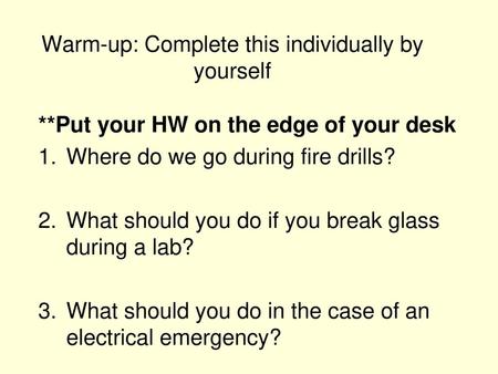 Warm-up: Complete this individually by yourself