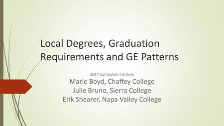 Local Degrees, Graduation Requirements and GE Patterns