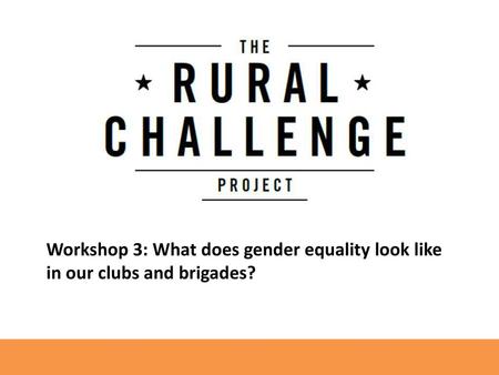 Goals of this workshop Become familiar with the gender equality action plan you will use in workshops 4 and 5. Learn from the women in your clubs and brigades.