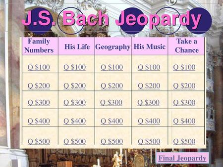 J.S. Bach Jeopardy Family Numbers Take a Chance His Life Geography