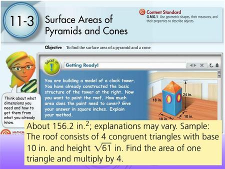 11-3 Surface Areas of Pyramids and Cones