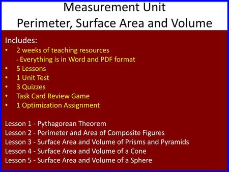 Measurement Unit Perimeter, Surface Area and Volume