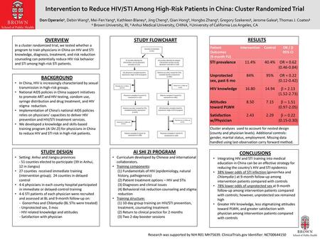 Intervention to Reduce HIV/STI Among High-Risk Patients in China: Cluster Randomized Trial Don Operario1, Debin Wang2, Mei-Fen Yang1, Kathleen Blaney1,