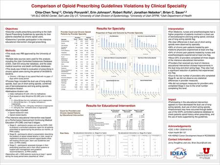 Comparison of Opioid Prescribing Guidelines Violations by Clinical Speciality Chia-Chen Teng1,2, Christy Porusnik3, Erin Johnson4, Robert Rolfs3, Jonathan.