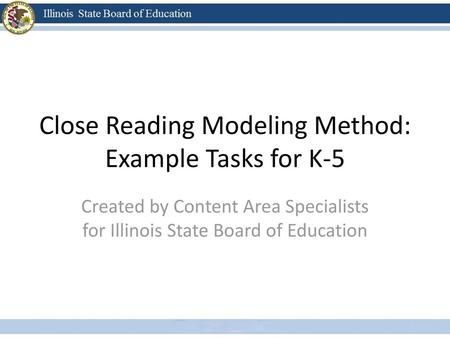 Close Reading Modeling Method: Example Tasks for K-5