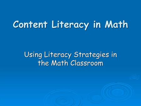 Content Literacy in Math