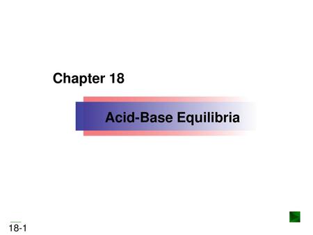 Chapter 18 Acid-Base Equilibria.