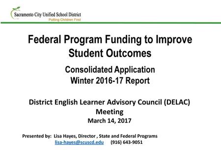 Federal Program Funding to Improve Student Outcomes