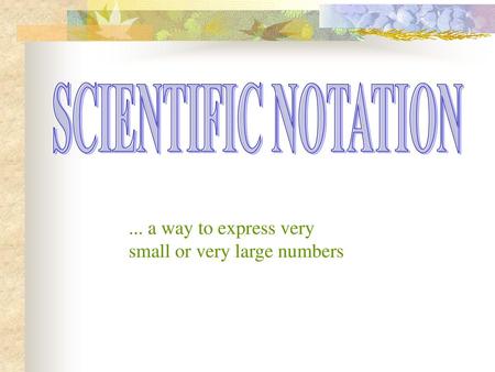 SCIENTIFIC NOTATION ... a way to express very small or very large numbers.