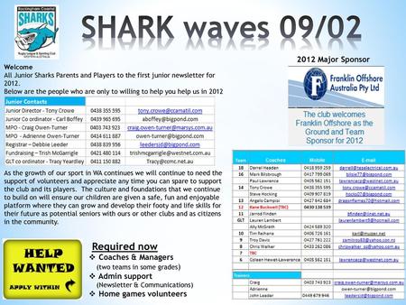 SHARK waves 09/02 Required now 2012 Major Sponsor