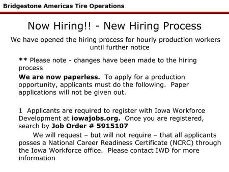 Now Hiring!! - New Hiring Process