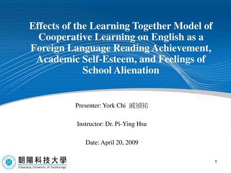 Effects of the Learning Together Model of Cooperative Learning on English as a Foreign Language Reading Achievement, Academic Self-Esteem, and Feelings.