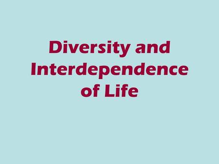 Diversity and Interdependence of Life