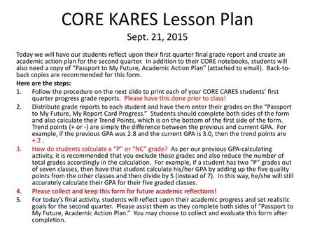 CORE KARES Lesson Plan Sept. 21, 2015