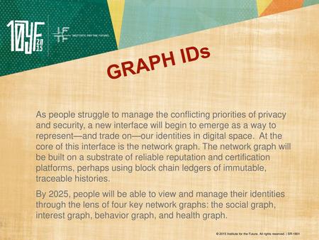 GRAPH IDs As people struggle to manage the conflicting priorities of privacy and security, a new interface will begin to emerge as a way to represent—and.