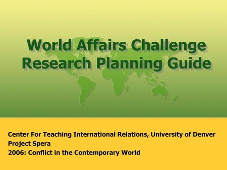 World Affairs Challenge Research Planning Guide