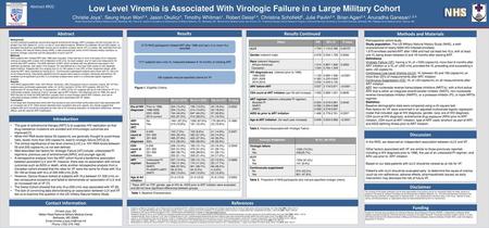 Low Level Viremia is Associated With Virologic Failure in a Large Military Cohort Abstract #932 Christie Joya1, Seung Hyun Won2,4, Jason Okulicz3, Timothy.