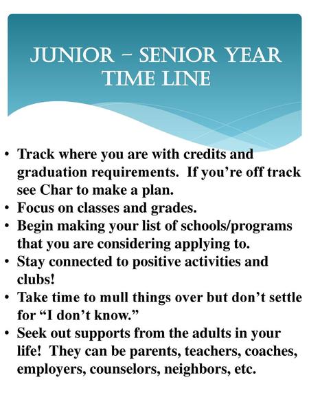 Junior – Senior Year Time Line