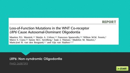 LRP6: Non-syndromic Oligodontia PMID: