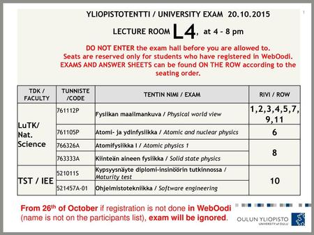 YLIOPISTOTENTTI / UNIVERSITY EXAM