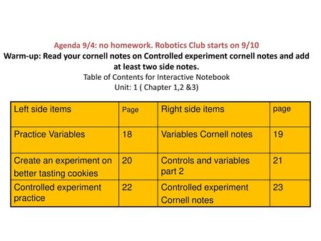 Variables Cornell notes 19 Create an experiment on