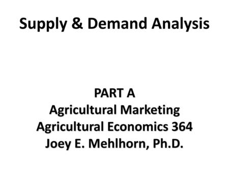 Supply & Demand Analysis