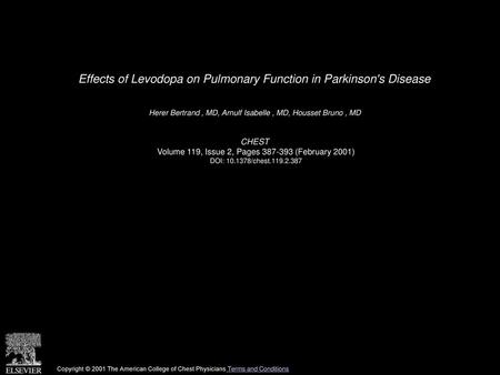 Effects of Levodopa on Pulmonary Function in Parkinson's Disease