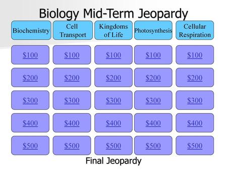 Biology Mid-Term Jeopardy