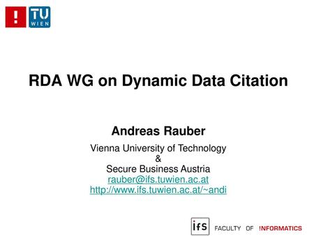 RDA WG on Dynamic Data Citation