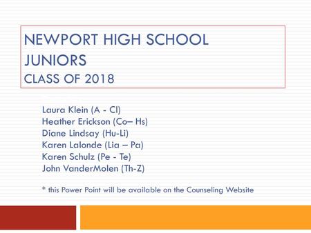 Newport High School juniors Class of 2018