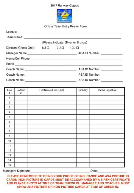 Official Team Entry Roster Form