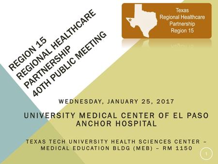 Region 15 Regional Healthcare Partnership 40th Public Meeting