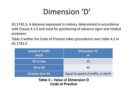 Table 3 – Value of Dimension D