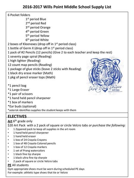 Wills Point Middle School Supply List