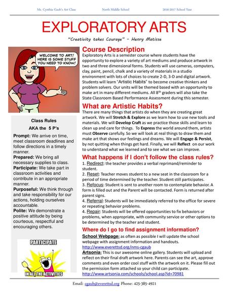 Exploratory Arts Course Description What are Artistic Habits?